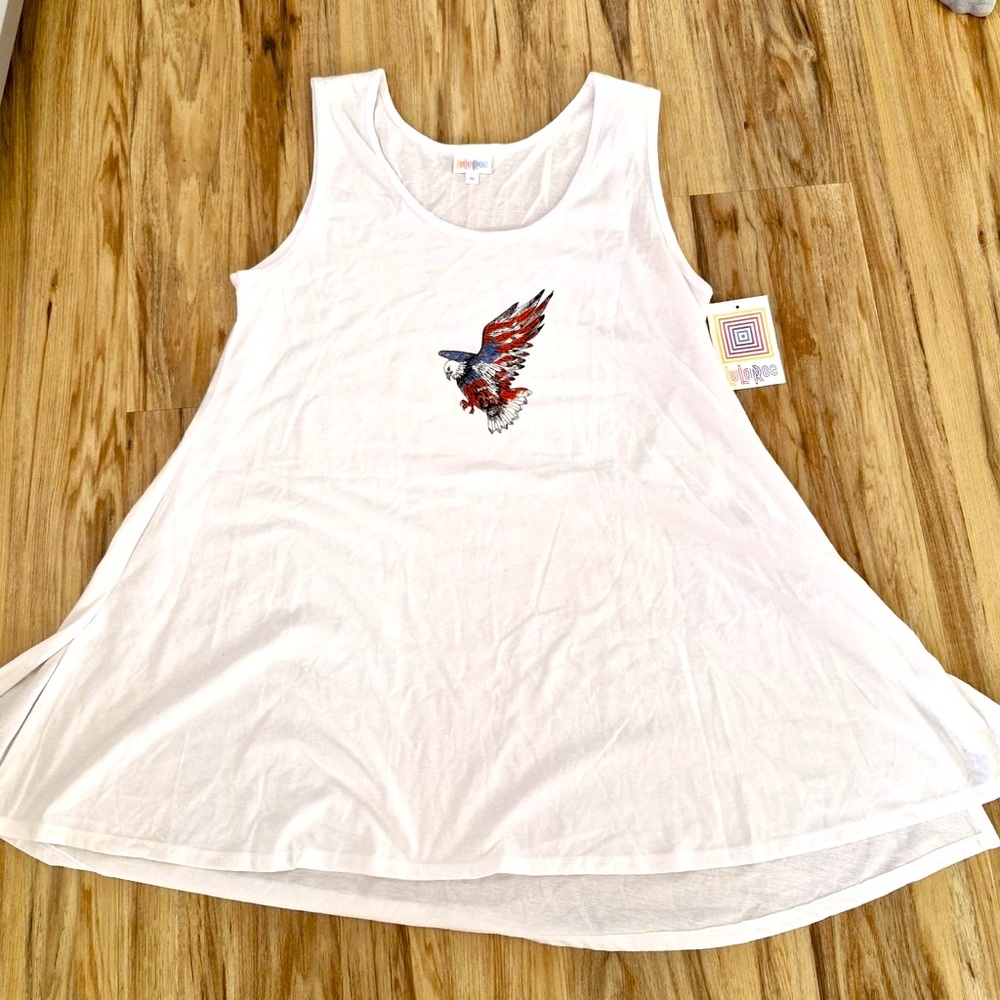 NWT LuLaRoe Perfect Tank - white with Stars and Stripes Eagle graphic.